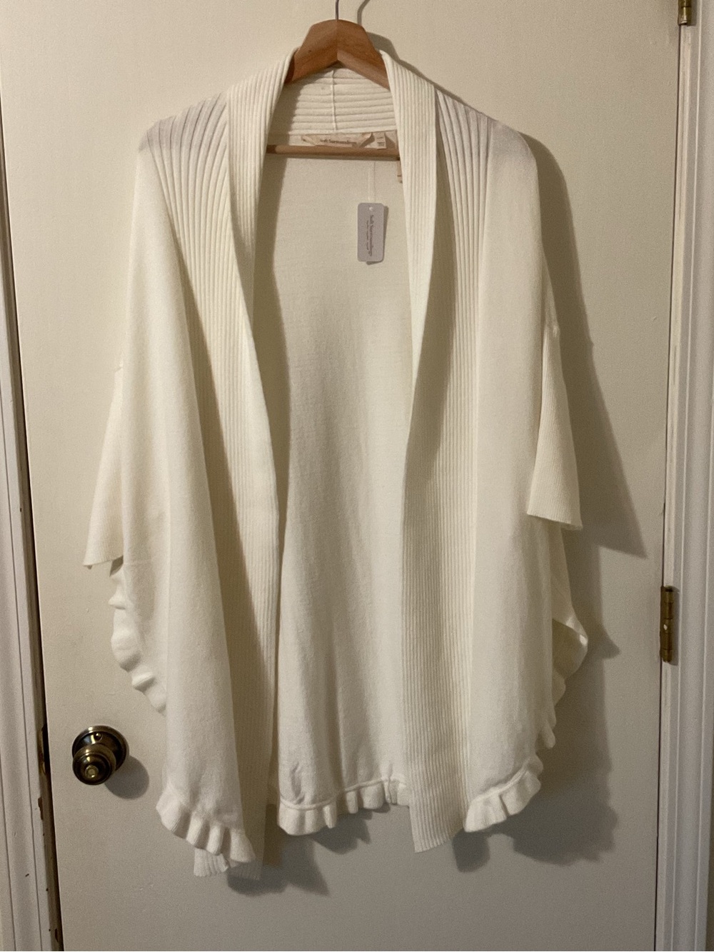 Soft Surroundings Draped Ruffle Cardigan White Cream Stretch Soft Komono Sz L/XL